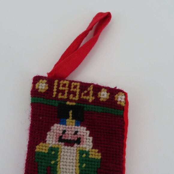 Handmade 1994 Nutcracker 4.25in Needlepoint Christmas Stocking Ornament Vintage - Picture 2 of 8